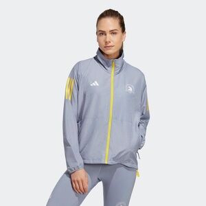Adidas Women's Boston Marathon Grayishblue Jacket with Yellow Accents size Small